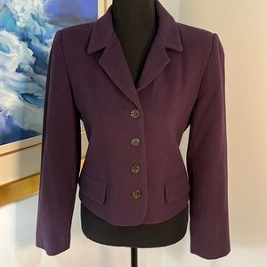 Wool Purple blazer, button up, pockets, size 8P, lined, Harve Bernard brand